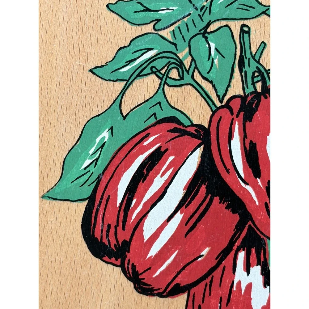 Vintage Wooden Cutting Board Hand Painted Red Bell Pepper Kitchen Decor Handle